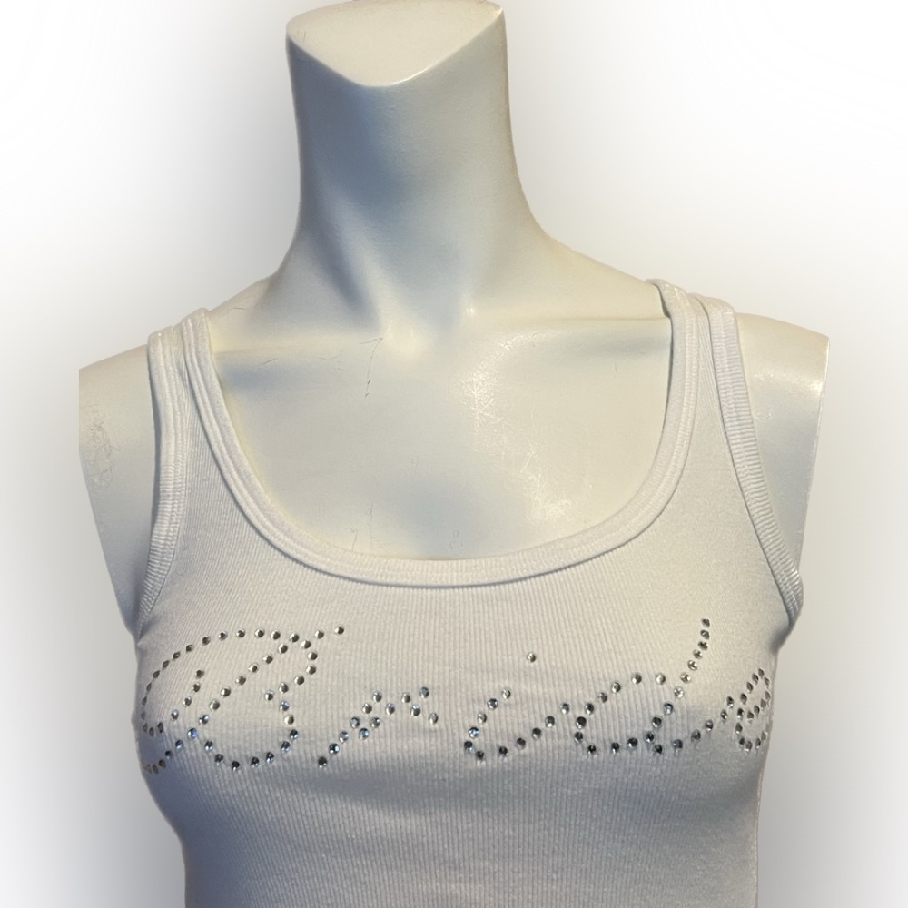 BRIDE White Ribbed Tank Top with Rhinestones Size S
